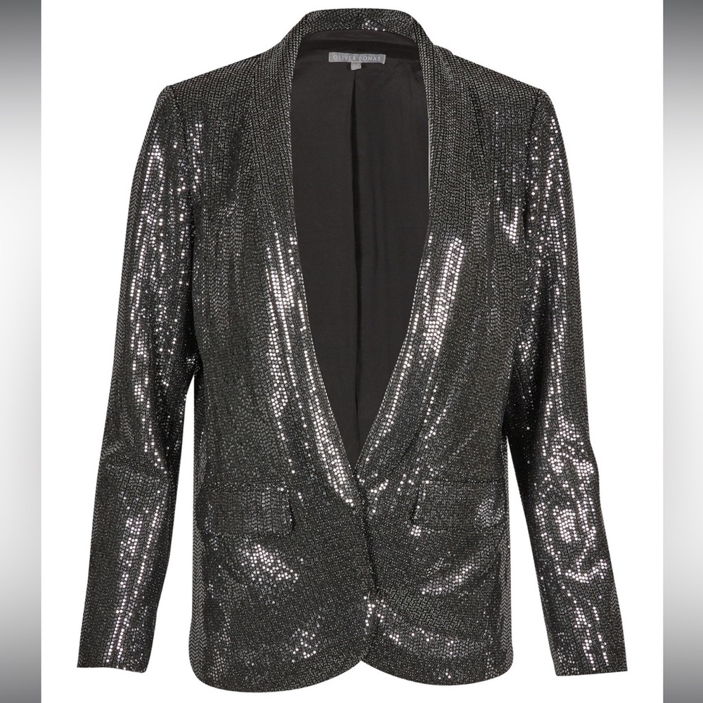 Oliver Bonas Sequin Black Long Sleeve Blazer Size 8